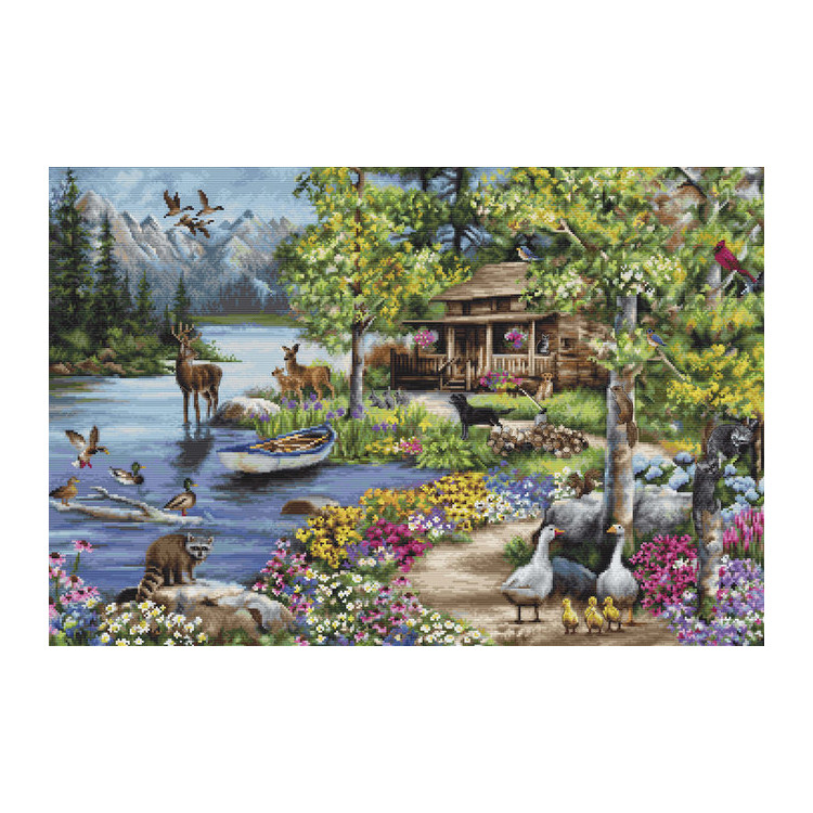 (image for) Gold Collection Cabin By The Lake Counted Cross Stitch Kit